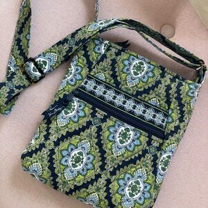 Vera Bradley Cambridge Navy White & Green Patterned Crossbody Bag